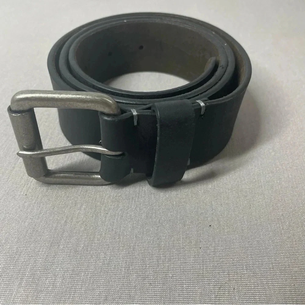 Timberland Black Genuine Leather Silver Tone Buckle Belt